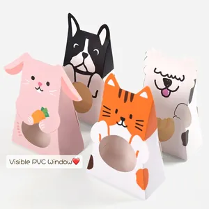 Cartoon Animal Gift Box With Clear Window Cardboard Candy Cookie Packaging Box For Party Favors Birthday Kids Gift Rabbit Cat Dog Shape