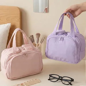 Soft quilted cotton makeup bag set in macaron pink and purple tones