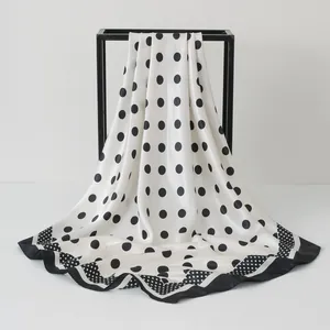 Classic black and white polka dot print satin silk square scarf 90x90cm SKU variant