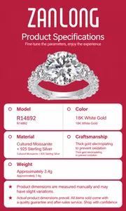 Detailed technical specifications for a three-stone moissanite ring in 925 silver