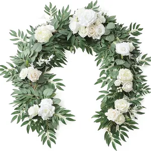 Künstliche Rosen Eukalyptus Girlande Seidenblumen Ranke Tischläufer Grünzeug Für Hochzeitsbogen Haus Party Garten Deko Romantisch Floral Hängend