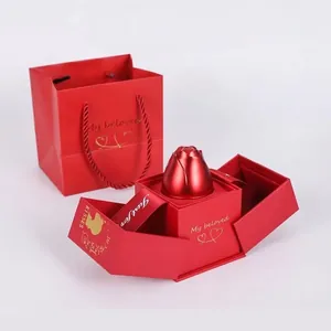 Jewelry Gift Box Packaging Case For Ring Necklace Earring Velvet Paper Box With Ribbon Bow Rose Flower Portable Bag