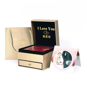 Luxury champagne gold jewelry gift box set including drawer, bag and greeting card