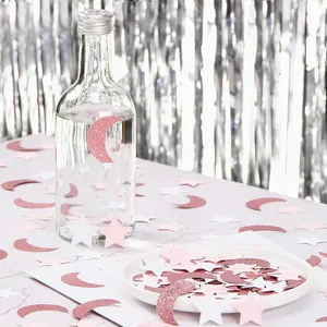 Pink glitter moon and white star confetti decorations for birthday and wedding parties