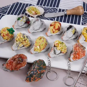 Simulation Oyster Scallop Keychain Realistic Fake Seafood Food Model PVC Resin Shellfish For Bag Charm Backpack Novelty Gift