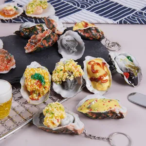 Realistic simulated oyster and scallop PVC keychains for fun bag and key decorations