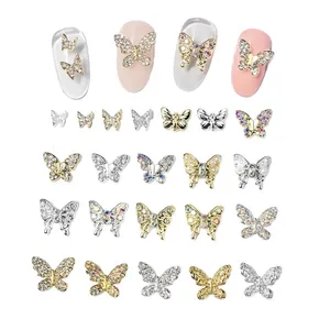 Collection of 3D butterfly nail charms with rhinestones and crystals