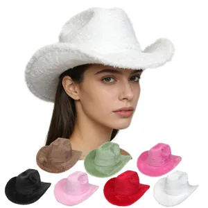 Unisex Λούτρινο Δυτικό Καπέλο Cowboy Μονόχρωμο Φαρδύ Γείσο Fedora Κοστούμι Πάρτι Χειμερινό Ζεστό Καπέλο