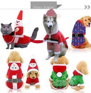 Collection of festive Christmas dog and cat outfits in various colors and styles