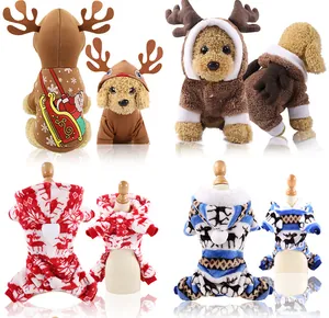 Collection of Christmas pet clothes with reindeer patterns and hoodie designs for dogs
