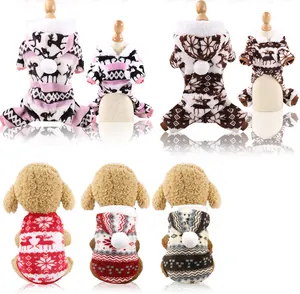 Detailed view of warm fleece dog Christmas clothes featuring festive reindeer patterns