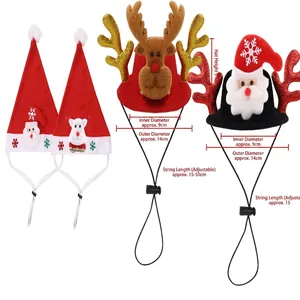 Detailed dimensions for Christmas pet hats featuring reindeer and Santa Claus designs.