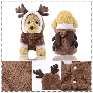 Close-up details showing fleece texture and reindeer antlers on pet Christmas hoodie