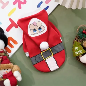 Macro view of Christmas pet hoodie with festive Santa Claus belt and hood detail