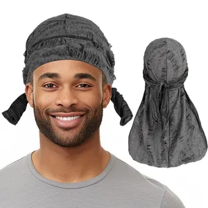 Herren Hip Hop Distressed Durag Langer Schwanz Bindeband Piratenhut Polyester Headwrap Für Wellen Schlafen Sport Casual Kopfbedeckung