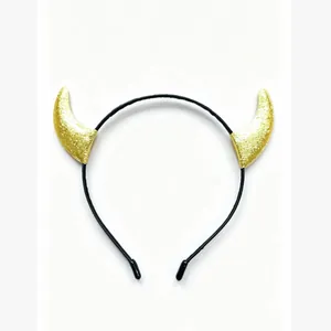 Golden glittery devil horn headband accessory for Halloween party and cosplay costume