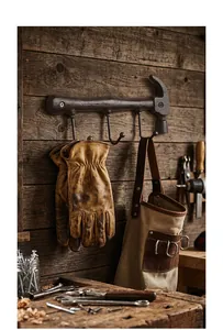 Rustic cast iron hammer-shaped wall hook in workshop setting for industrial home decor.