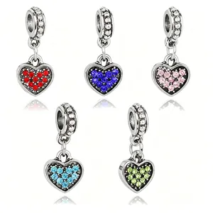 Vintage Alloy Heart Charm Pendant Colorful Rhinestone DIY Big Hole Beads For Bracelet Necklace Making Women Fashion Jewelry