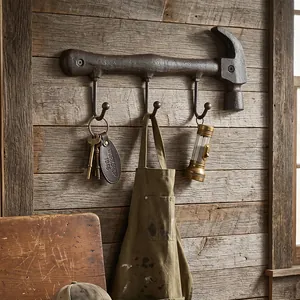 Rustic decorative antique cast iron hammer wall hook rack for industrial home decor