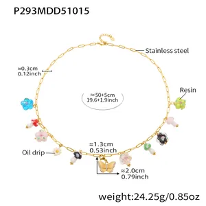 Detailed measurements for stainless steel necklace with resin charms and butterfly