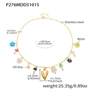 Detail view showing dimensions and weight of the stainless steel charm necklace.