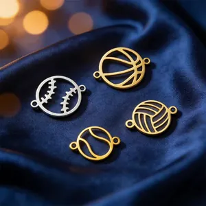 Breloques boules de sport creuses en acier inoxydable pour bijoux DIY