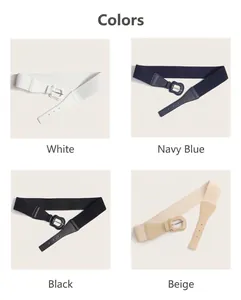 Fashionable elastic wide belts for women available in white, navy, black, and beige colors
