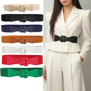 Fashion Women Elastic Wide Belt Versatile Retro Waist Corset With Pin Buckle PU Leather Slimming Waistband For Dress Coat