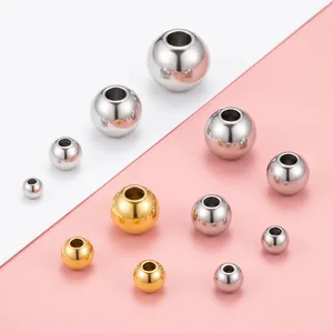 Perles d'Espacement Rondes en Acier Inoxydable Polies Perles en Vrac avec Trou Traversant pour DIY Collier Bracelet Bijoux