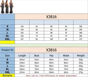 Size chart for sexy deep V backless rhinestone evening party dress with detailed measurements