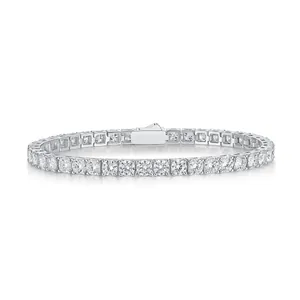 Elegante pulsera tenis de plata S925 con piedras de moissanita y un cierre de cajón seguro