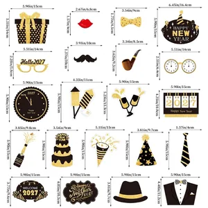 Detailed dimension sheet for 2027 Happy New Year party photo booth props and decorations