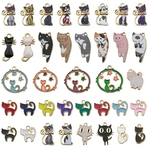 Diverse collection of colorful enamel cat charms for DIY jewelry and necklace making