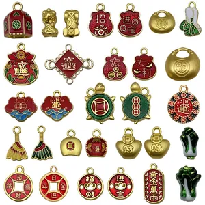 Traditional Chinese style enamel charms set for DIY jewelry making with lucky symbols