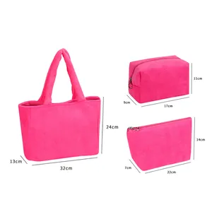 Set di 3 borse cosmetiche rosa brillante con borsa da viaggio e buste per il trucco