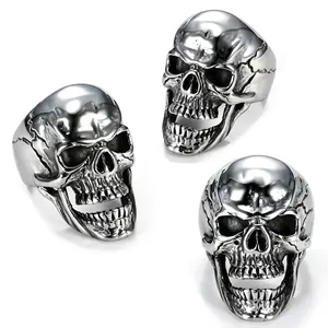 Retro Skull Head Ring Stainless Steel Polished Punk Rock Gothic Biker Jewelry For Men Unisex