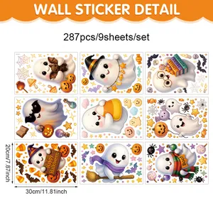 Set van 9 vellen Halloween raamstickers met cartoon spoken en pompoenen