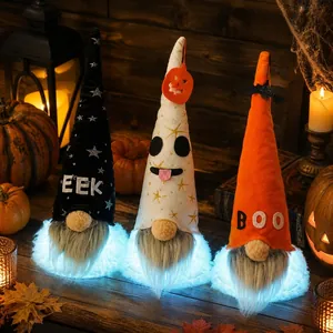 Décoration Gnome en Peluche Lumineux Halloween Poupée Nain sans Visage Boo Eek Chauve-souris Citrouille pour Fête Maison