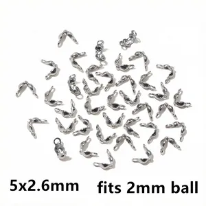Close-up of 5x2.6mm stainless steel clamshell bead tips for 2mm ball chains