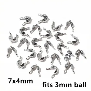 Detailed 7x4mm stainless steel fold-over bead tips for 3mm jewelry balls DIY findings