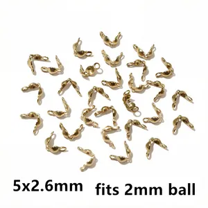 Close-up of golden stainless steel double clasp end caps for 2mm jewelry ball chains