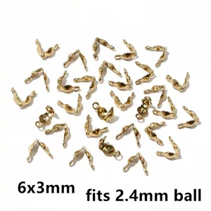 Close-up detail of 6x3mm gold-plated stainless steel double bead tip calottes