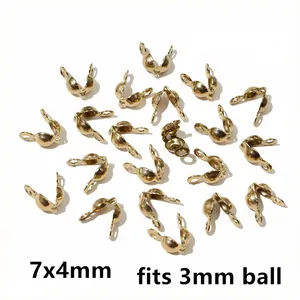 Detail view of 7x4mm gold stainless steel calotte ends fitting 3mm ball chains for DIY