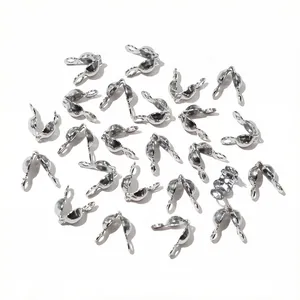 Set of stainless steel double-clasp bead caps for jewelry making and necklace endings