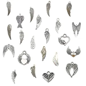 Antique silver zinc alloy heart and wing charms for DIY necklace and bracelet jewelry making