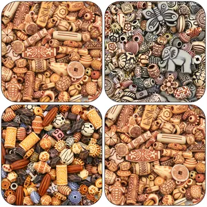 Close-up of mixed vintage beads in various shapes and earthy colors for DIY handmade jewelry