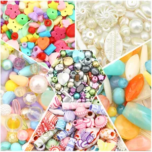 Detailed close-up view of colorful DIY mixed beads in various shapes and textures