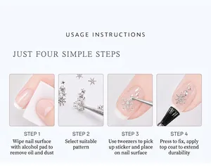 Guide en quatre étapes pour appliquer des autocollants à ongles flocon de neige.
