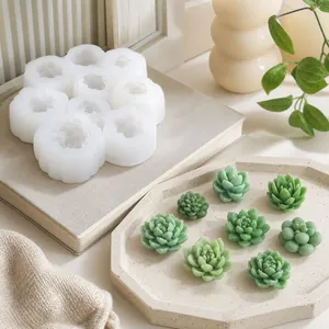 Multi-cavity succulent silicone mold set for handmade aromatherapy candle crafting.