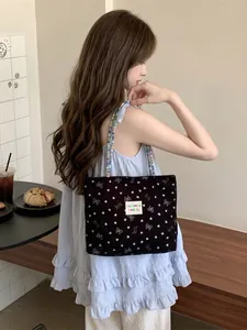 Borsa tote elegante in velluto a coste con motivo a fiocco e cuore per donne